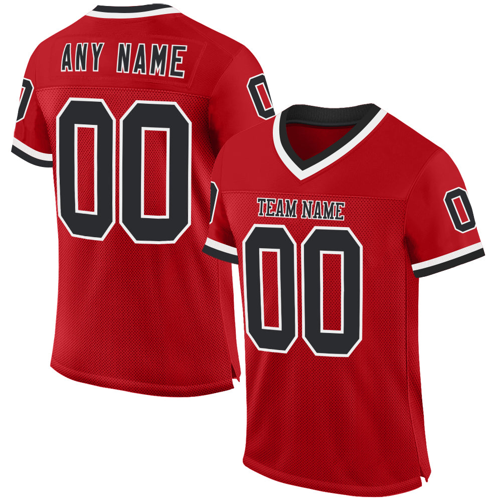 Custom Red Black-White Mesh Authentic Throwback Football Jersey