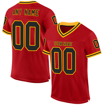 Custom Red Black-Gold Mesh Authentic Throwback Football Jersey