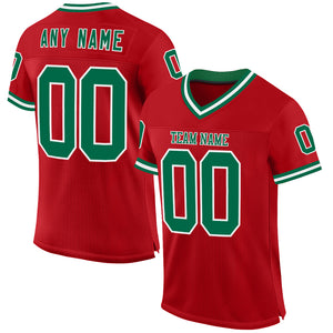 Custom Red Kelly Green-White Mesh Authentic Throwback Football Jersey