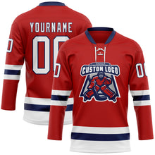 Загрузить изображение в средство просмотра галереи, Custom Red White-Navy Hockey Lace Neck Jersey
