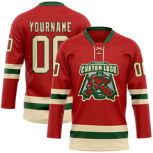 Загрузить изображение в средство просмотра галереи, Custom Red Cream-Green Hockey Lace Neck Jersey
