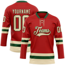 Загрузить изображение в средство просмотра галереи, Custom Red Cream-Green Hockey Lace Neck Jersey
