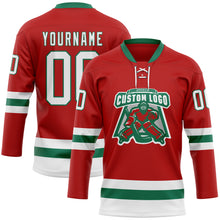 Загрузить изображение в средство просмотра галереи, Custom Red White-Kelly Green Hockey Lace Neck Jersey
