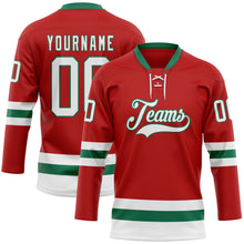 Загрузить изображение в средство просмотра галереи, Custom Red White-Kelly Green Hockey Lace Neck Jersey
