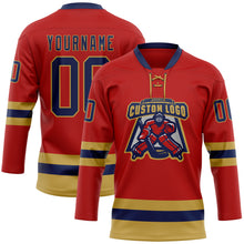 Загрузить изображение в средство просмотра галереи, Custom Red Navy-Old Gold Hockey Lace Neck Jersey
