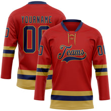 Загрузить изображение в средство просмотра галереи, Custom Red Navy-Old Gold Hockey Lace Neck Jersey
