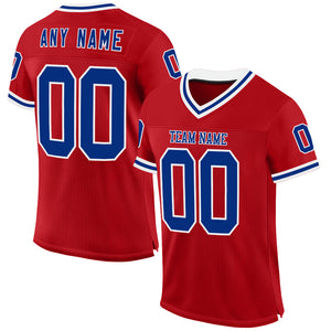 Custom Red Royal-White Mesh Authentic Throwback Football Jersey