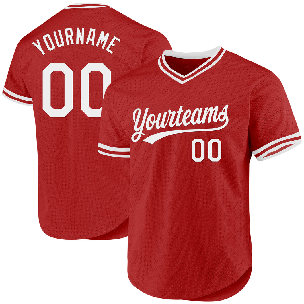 Custom Red White Authentic Throwback Baseball Jersey