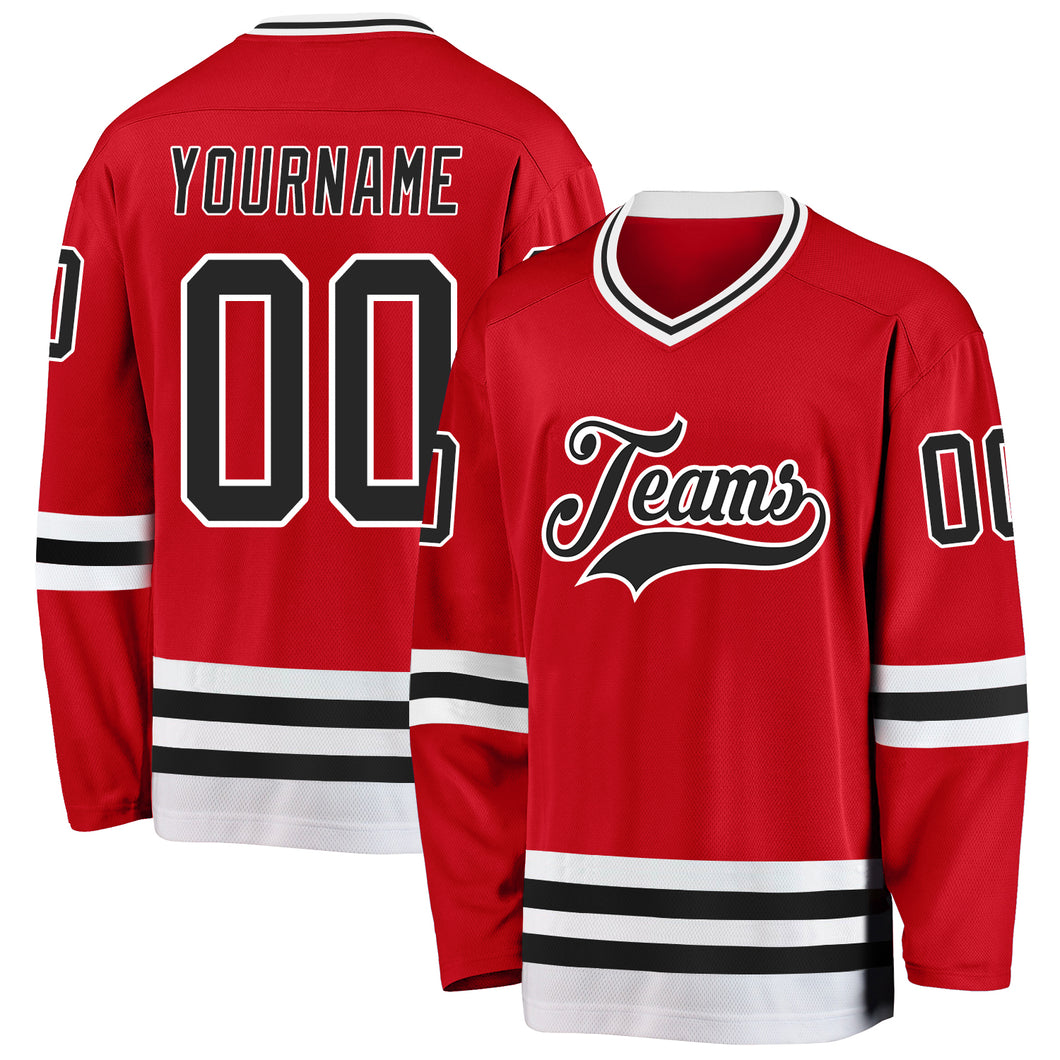 Custom Red Black-White Hockey Jersey