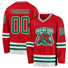 Laden Sie das Bild in den Galerie-Viewer, Custom Red Kelly Green-White Hockey Jersey
