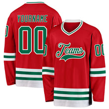 Laden Sie das Bild in den Galerie-Viewer, Custom Red Kelly Green-White Hockey Jersey
