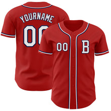 Load image into Gallery viewer, Custom Red White-Navy Authentic Baseball Jersey
