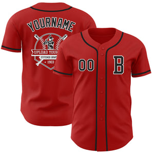 Custom Red Black-White Authentic Baseball Jersey