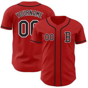 Custom Red Black-White Authentic Baseball Jersey