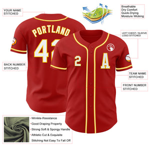 Custom Red White-Yellow Authentic Baseball Jersey