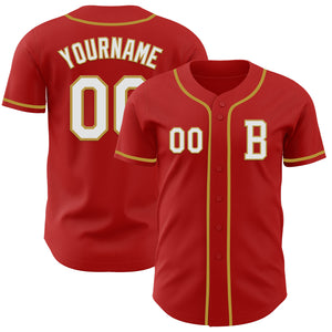 Custom Red White-Old Gold Authentic Baseball Jersey