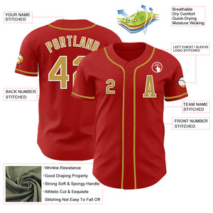 Custom Red Old Gold-White Authentic Baseball Jersey