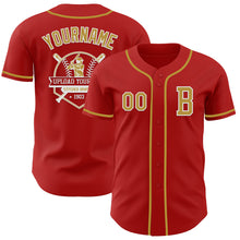 Загрузить изображение в средство просмотра галереи, Custom Red Old Gold-White Authentic Baseball Jersey
