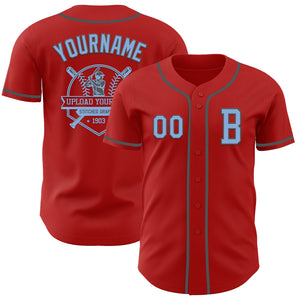 Custom Red Light Blue-Steel Gray Authentic Baseball Jersey