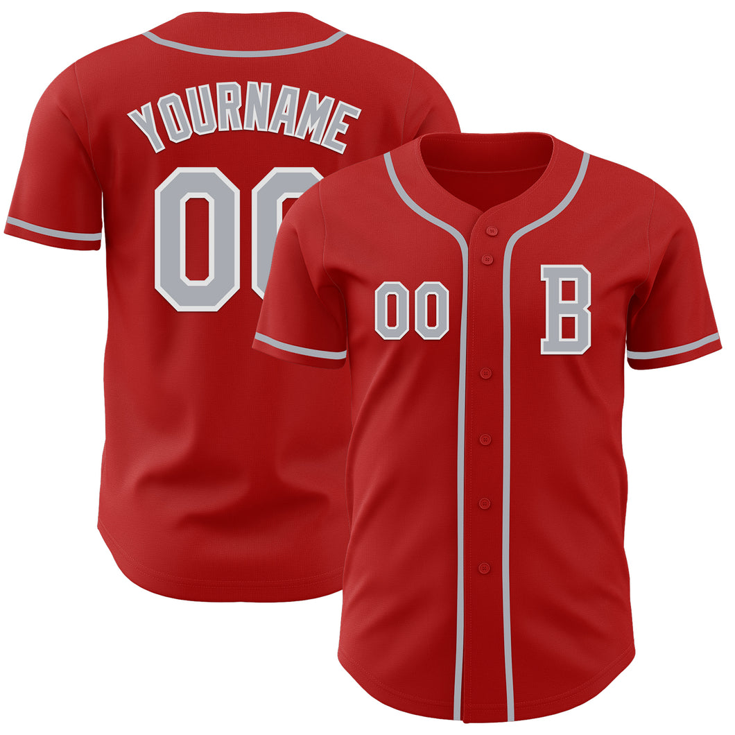 Custom Red Gray-White Authentic Baseball Jersey