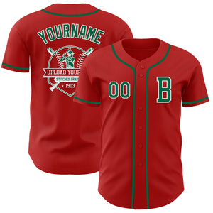 Custom Red Kelly Green-White Authentic Baseball Jersey