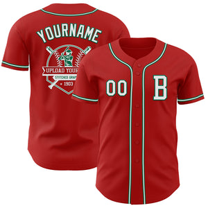 Custom Red White-Kelly Green Authentic Baseball Jersey