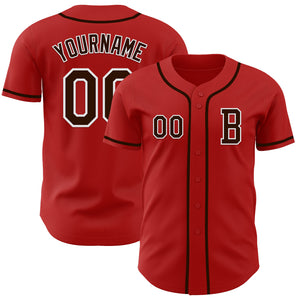 Custom Red Brown-White Authentic Baseball Jersey