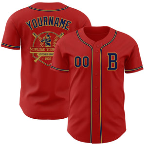 Custom Red Navy-Old Gold Authentic Baseball Jersey