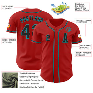 Custom Red Black-Teal Authentic Baseball Jersey