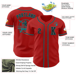 Custom Red Black-Teal Authentic Baseball Jersey