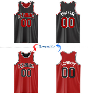 Custom Reversible Black Red-White Double Side Authentic Basketball Jersey