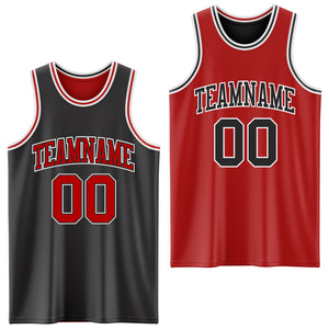 Custom Reversible Black Red-White Double Side Authentic Basketball Jersey