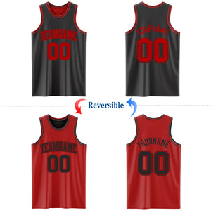 Custom Reversible Black Red Double Side Authentic Basketball Jersey