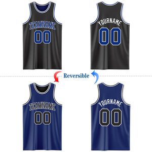 Custom Reversible Black Royal-White Double Side Authentic Basketball Jersey