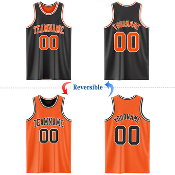 Custom Reversible Black Orange-White Double Side Authentic Basketball Jersey