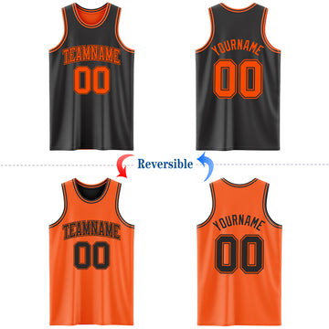 Custom Reversible Black Orange Double Side Authentic Basketball Jersey