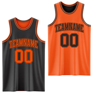 Custom Reversible Black Orange Double Side Authentic Basketball Jersey