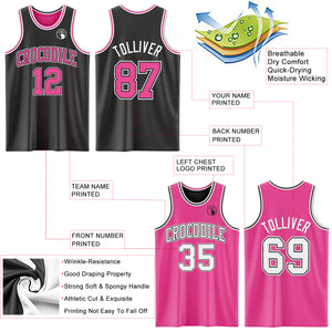 Custom Reversible Black Pink-White Double Side Authentic Basketball Jersey