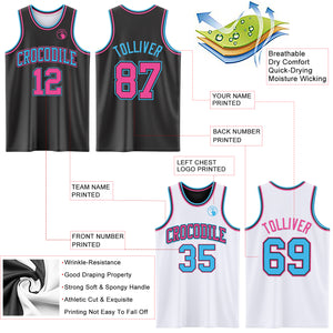 Custom Reversible Black Pink-Sky Blue Double Side Authentic Basketball Jersey