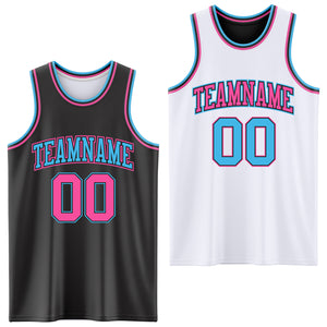 Custom Reversible Black Pink-Sky Blue Double Side Authentic Basketball Jersey