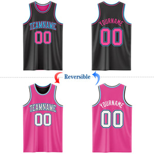 Custom Reversible Black Pink-Sky Blue Double Side Authentic Basketball Jersey