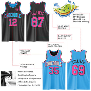 Custom Reversible Black Pink-Sky Blue Double Side Authentic Basketball Jersey