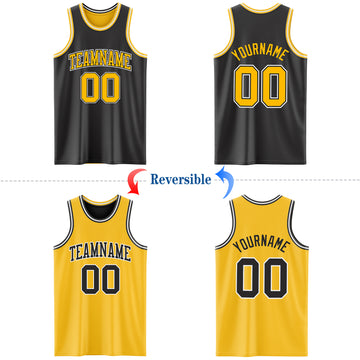 Custom Reversible Black Gold-White Double Side Authentic Basketball Jersey