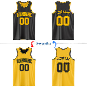 Custom Reversible Black Gold Double Side Authentic Basketball Jersey