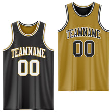 Load image into Gallery viewer, Custom Reversible Black White-Old Gold Double Side Authentic Basketball Jersey
