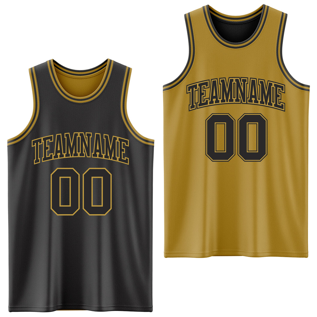 Custom Reversible Black Old Gold Double Side Authentic Basketball Jersey