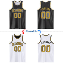 Load image into Gallery viewer, Custom Reversible Black Old Gold-White Double Side Authentic Basketball Jersey
