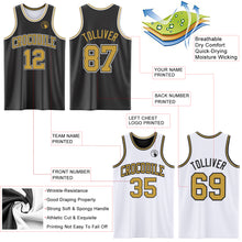 Load image into Gallery viewer, Custom Reversible Black Old Gold-White Double Side Authentic Basketball Jersey
