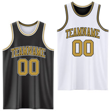 Load image into Gallery viewer, Custom Reversible Black Old Gold-White Double Side Authentic Basketball Jersey
