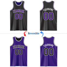 Load image into Gallery viewer, Custom Reversible Black Purple-White Double Side Authentic Basketball Jersey
